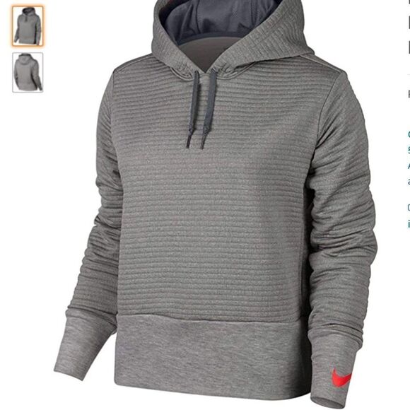 Nike Gray Knit Ribbed Training Dry Fit Sweatshirt Hoodie Pink Swoosh S - Picture 3 of 13